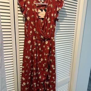 Inspired Hearts Scarlet Dress with Floral Accents